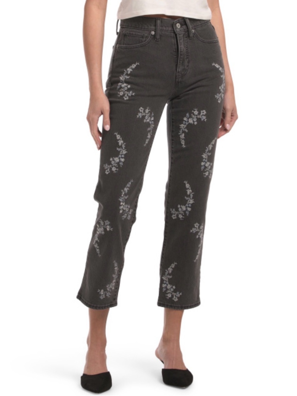 Lucky Brand Cropped Straight Leg Jeans with Floral Embroidery